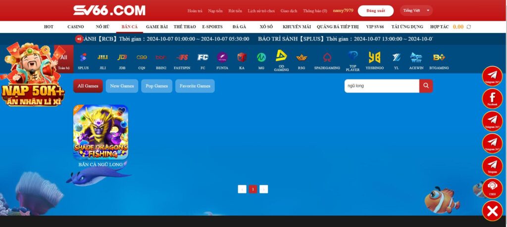 Tìm chọn trò chơi Bắn cá Ngũ Long trên giao diện chính SV66 