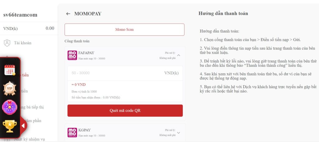 Phương thức nạp tiền qua Momo pay 