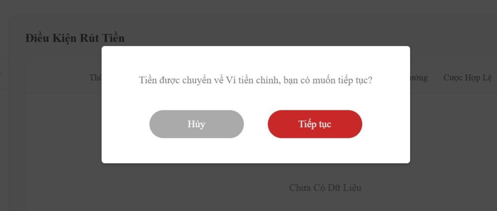 Thực hiện việc chuyển tiền về ví chính